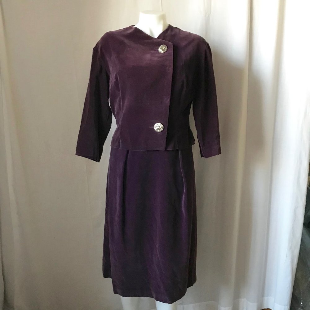 Vintage 1950s Midcentury Beaded Velveteen Cocktail Dress & Jacket